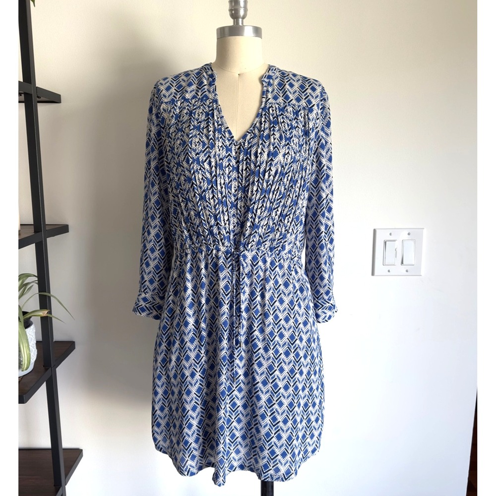 Anthropologie‎ Maeve Galen Dress-Blue Geo-Women's Size XS-Drawstring Waist-Lined